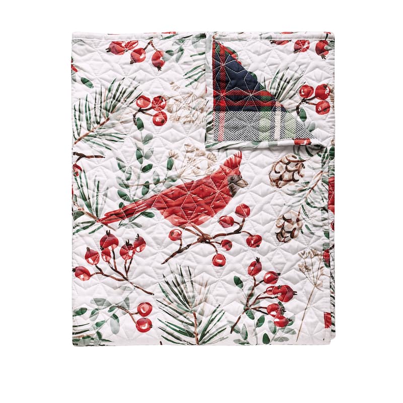 Greenland Home Cardinal Plaid Winter Wonderland Holiday Throw Quilt