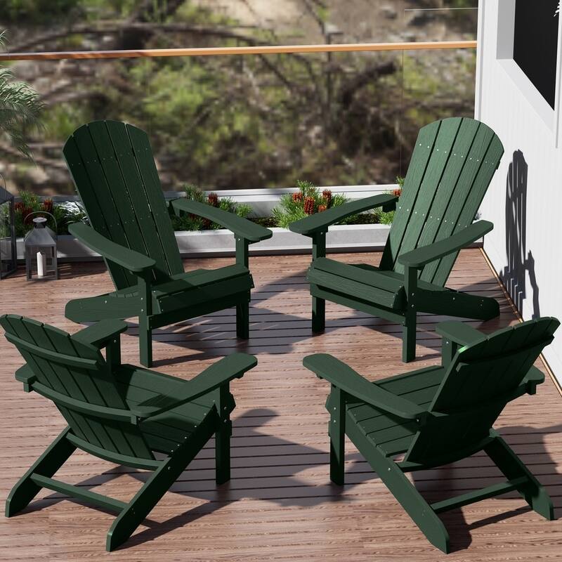 WINSOON All Weather HIPS Outdoor Plastic Adirondack Chairs Set of 4 - Dark Green