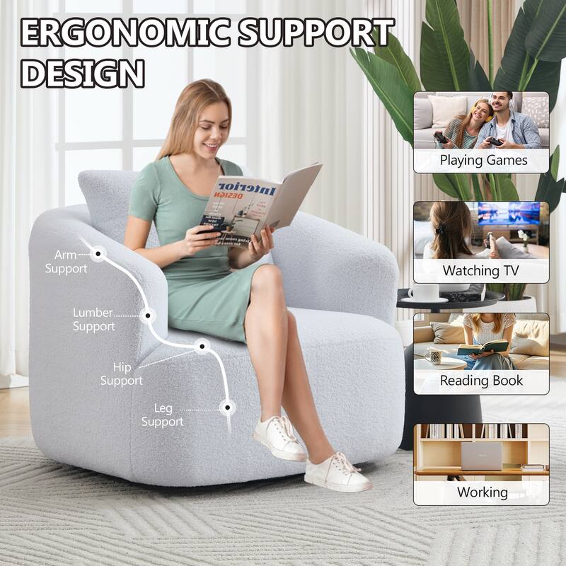 Swivel Round Sofa Chaise, Upholstered Sofa Chair with One Soft Pillow, Single Sofa with Adjustable Pillow