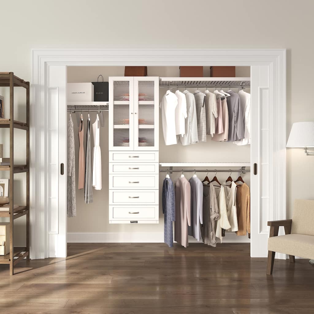John Louis Home Solid Wood Walk-In Closet System with 5-Drawers and Doors White