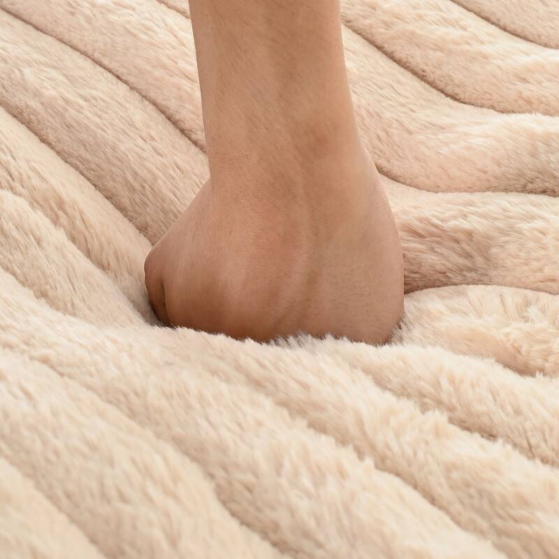 Modern Oversized Chaise Lounge Sofa for Living Room, 65.25" Cloud Sleeper Sofa Plush Faux Fur Sofa Couch with 2 Pillows