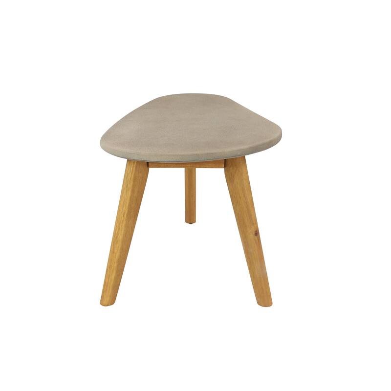 Polyresin Concrete Inspired Oval Outdoor Accent Table with Brown Tapered Wood Legs - Gray - Roche River Decor