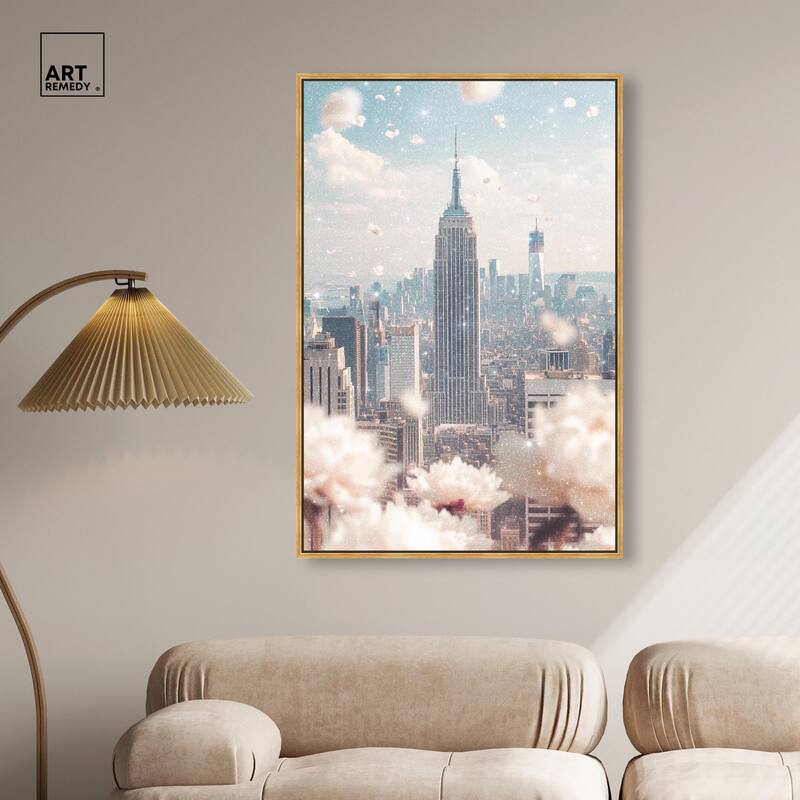 Peonies Over New York Canvas by Art Remedy