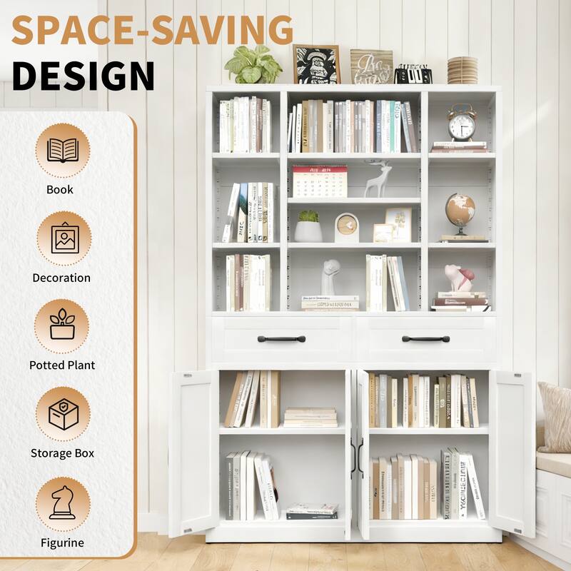 Rossetta Industrial Anti-Tip Kit Metal Bookcase with Doors and Drawers, Adjustable Open Shelves