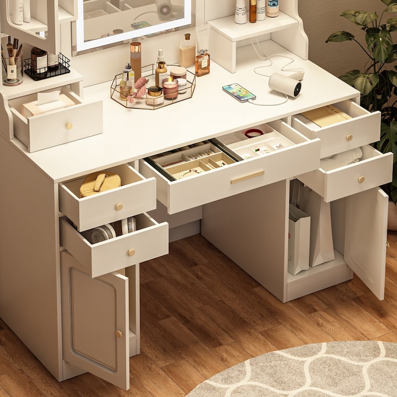 White Dressing Table with LED Lighted Mirror