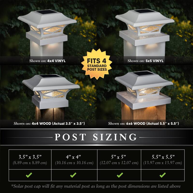 Classy Caps Kingsbridge White Dual Lighted Solar Post Cap (Set of 2) - N/A