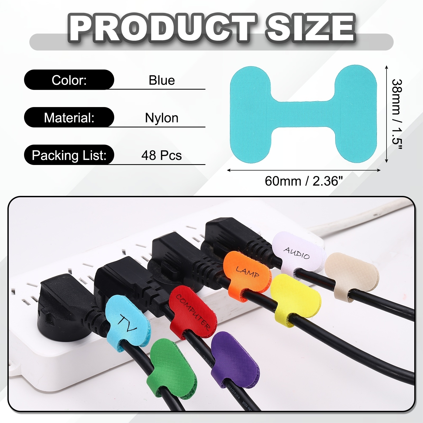 Cable Labels Tags, Write on Wire Tags Cord Labels Hook Loop Cable Ties for Wire Classify Identification Management, White