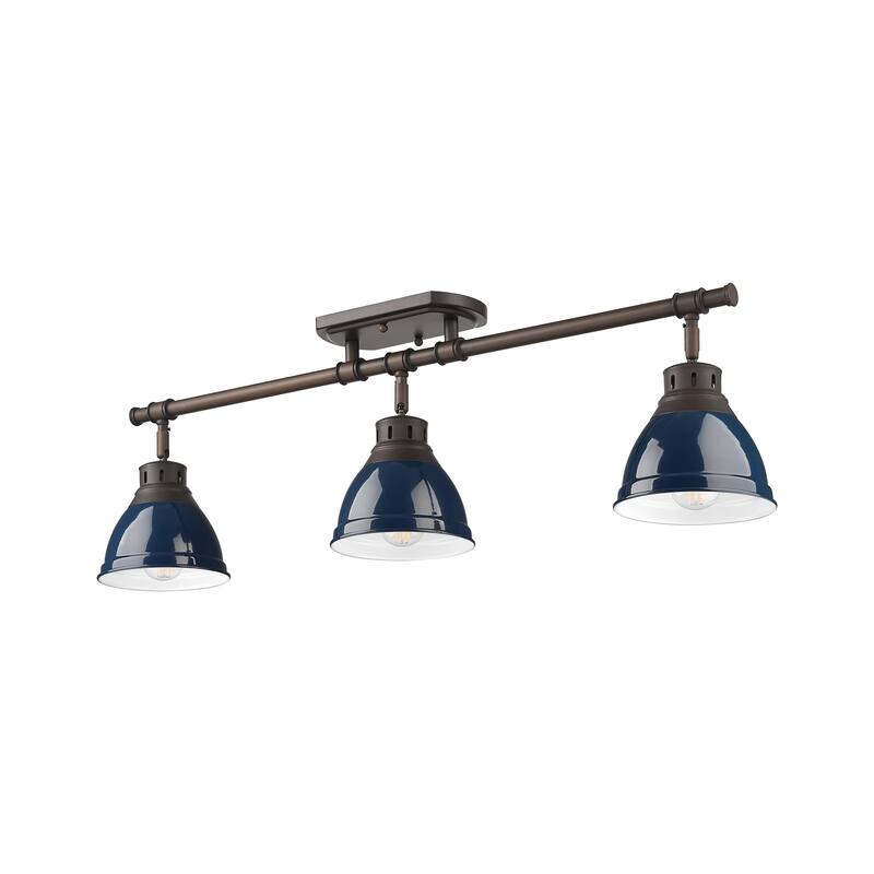 Yep by Golden Lighting Duncan 3-light Semi-Flush Mount in Rubbed Bronze and Navy Blue shade - Rubbed Bronze - 3-Light Semi-flush