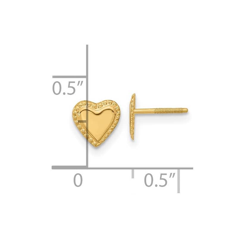 Curata 14k Yellow Gold 8mm Polished Screw back Beaded Heart Post Earrings