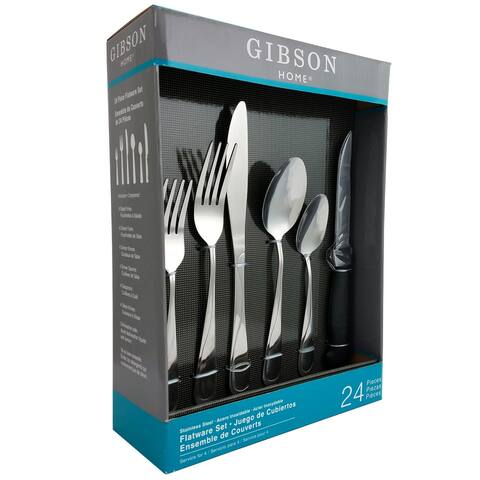 Gibson Home Trillium Plus 24 Piece Stainless Steel Flatware Set with 4 Steak Knives