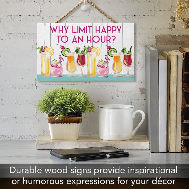 Why Limit Happy Hour Hanging Wood Sign 9.5" x 5.75" Made in the USA - Multi