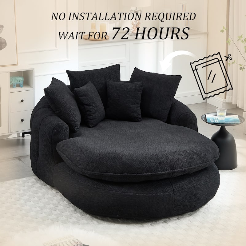 HOMEFUN Chenille Upholstered Oversized Wrap Around Deep Seat Bean Bag Lazy Sofa with 5 Pillows