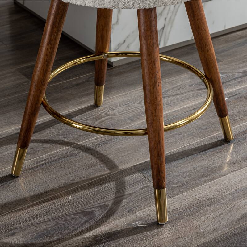 Boucle Upholstered Counter Height Stool with 360° Swivel - Mid-Century Modern Design