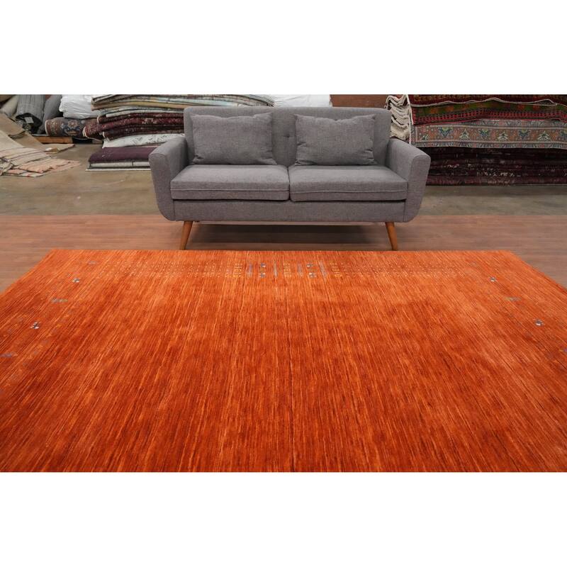 Hand Knotted Oriental 100% Wool Carpet Tribal Animal Pictorial Oranges & Rust Gabbeh Area Rug - 9' 7'' X 7' 9''