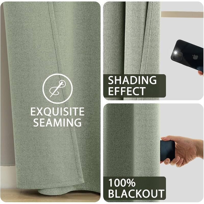 Sage Green Blackout Curtains 52x84" Farmhouse
