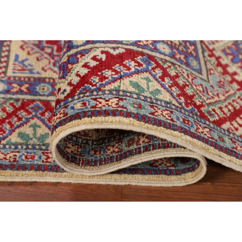 Geometric Kazak Oriental Accent Rug Handmade Bedroom Wool Carpet - 2'7" x 3'10"