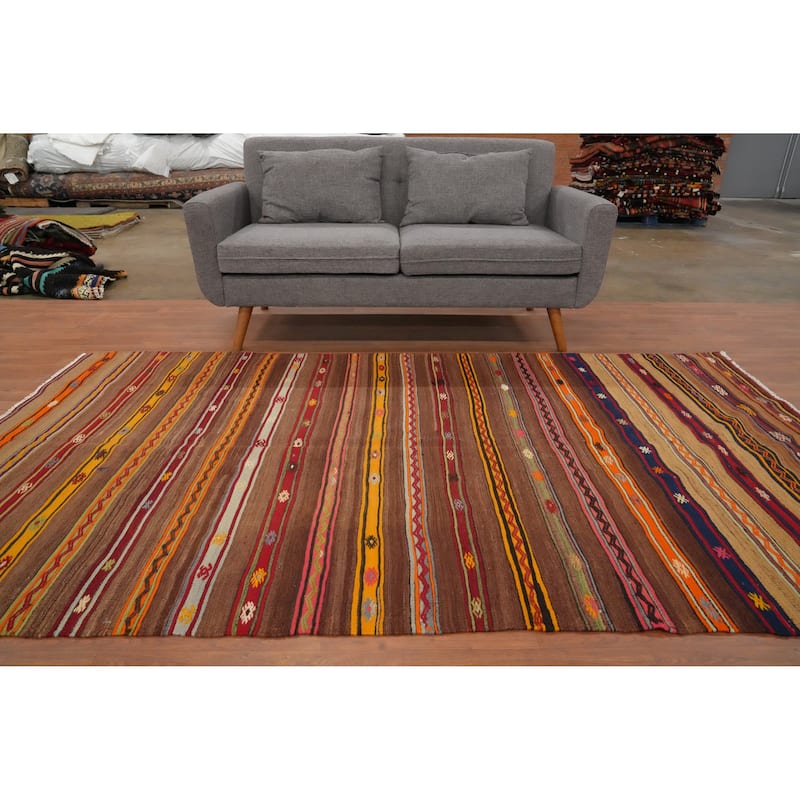 Hand Woven Oriental 100% Wool Carpet Southwestern Tribal Multi-Colored Kilim Area Rug - 8' 8'' X 5' 0''