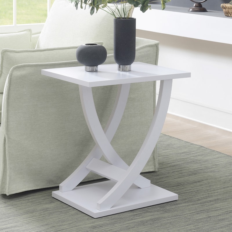 Criss-Cross Chairside End Table with White Finish, Contemporary Side Table with Open Storage for Living Room Decor - 15.5