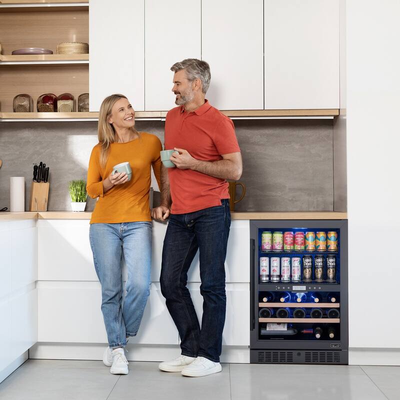 Newair Wine and Beverage Splitshelf Refrigerator, 24 Bottles and 100 Cans, Splitshelf Built-in Counter or Freestanding Fridge