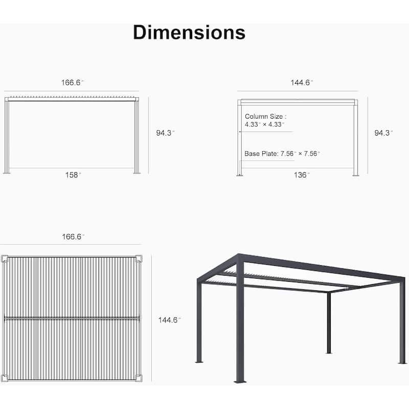 PURPLE LEAF Louvered Pergola Outdoor Aluminum Pergola with Adjustable Roof for Patio Hardtop Gazebo