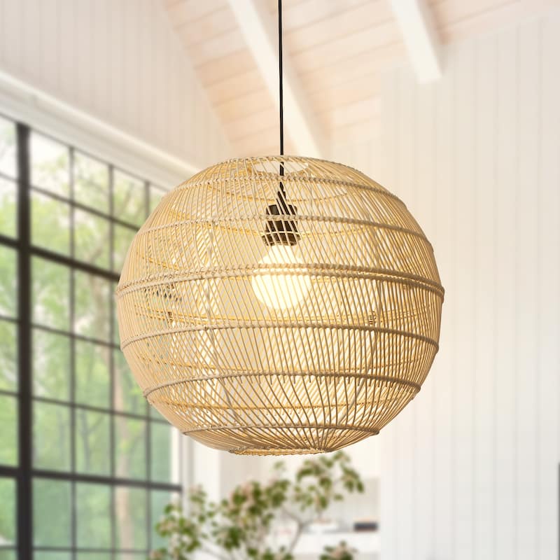 1-Light Globe Chandelier with Rattan Shade, No Bulbs Included - Natural Rattan