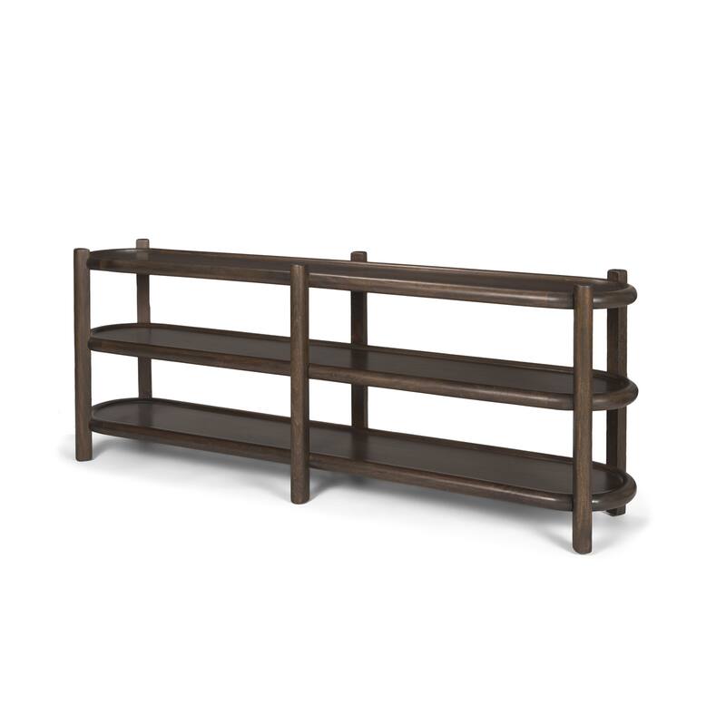 HomeRoots 80" Dark Brown Solid Wood Oval Six Leg Console Table With Two Shelves - 80' X '30' X '19