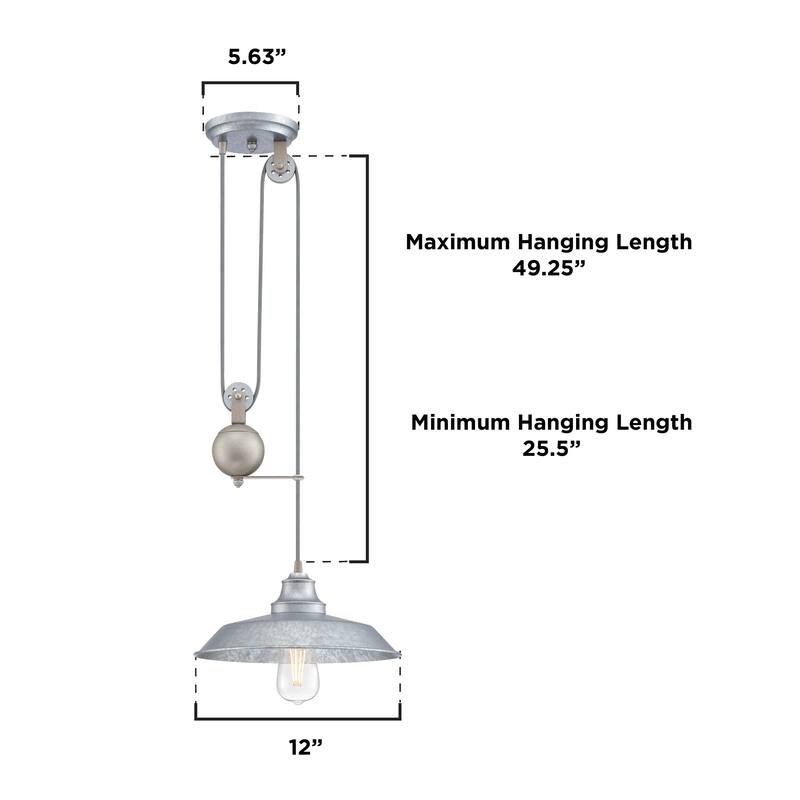 Westinghouse Lighting Iron Hill One-Light Galvanized Steel Indoor Pulley Pendant