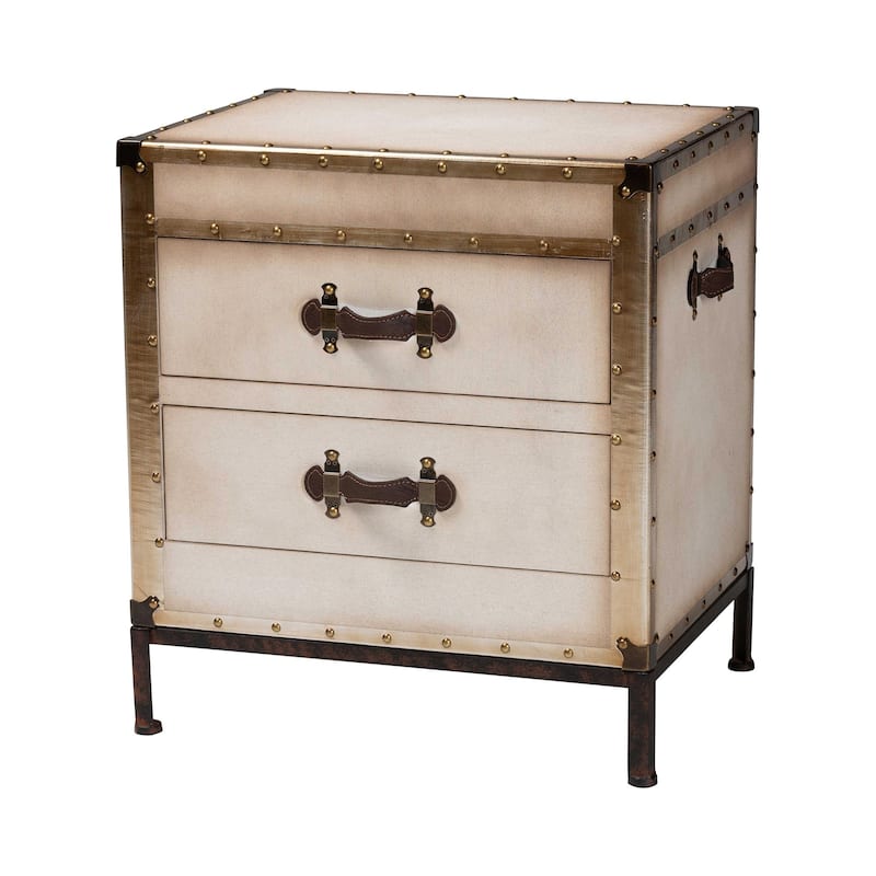 Laura Vintage Canvas End Table Trunk - Antique White