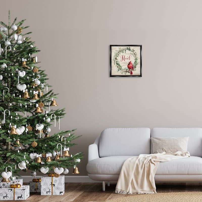 Stupell Noel Wreath with Cardinal Framed Floater Canvas Wall Art Design By Mollie B.