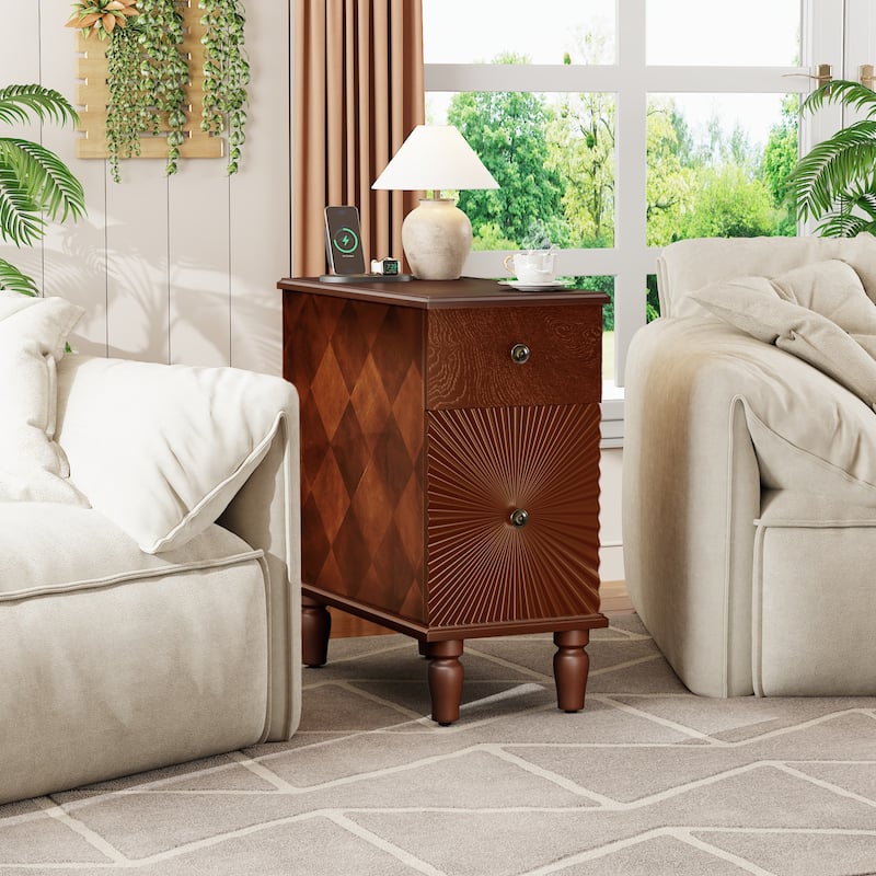 2 Drawer Modern Sofa Side Table, Narrow Side Table, Slim Nightstand