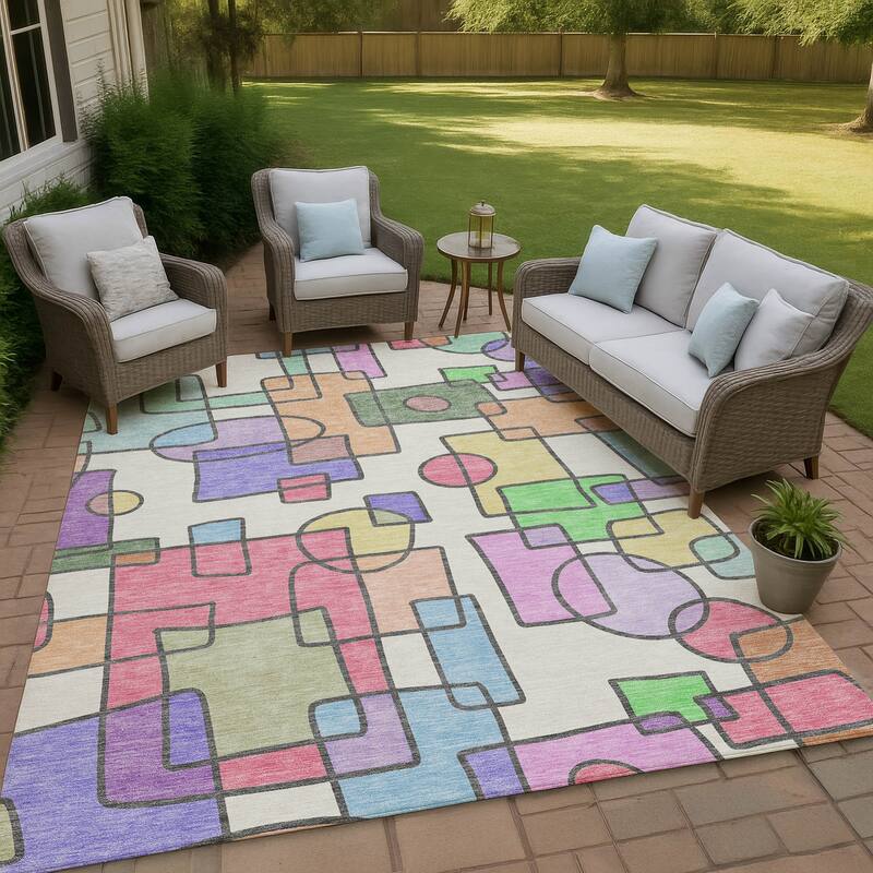 Machine Washable Indoor/ Outdoor Contemporary Prenner Chantille Rug - Pearl - 10' x 14'