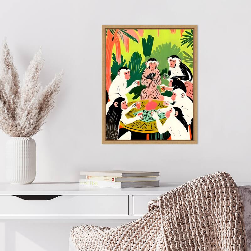 Monkey Poker a Royal Flush by Uma Gokhale Framed Canvas Wall Art