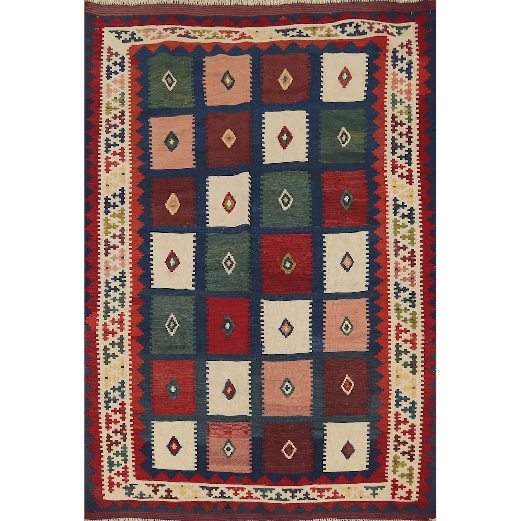 Kilim Qashqai Persian Vintage Rug Hand-Knotted Living Room Wool Carpet - 4'8"x 6'9"