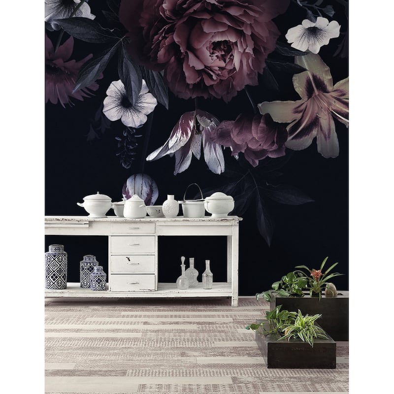 GK Wall Design Dark Claret Peony Daisy Flower Tulip Blossom European Removable Wallpaper