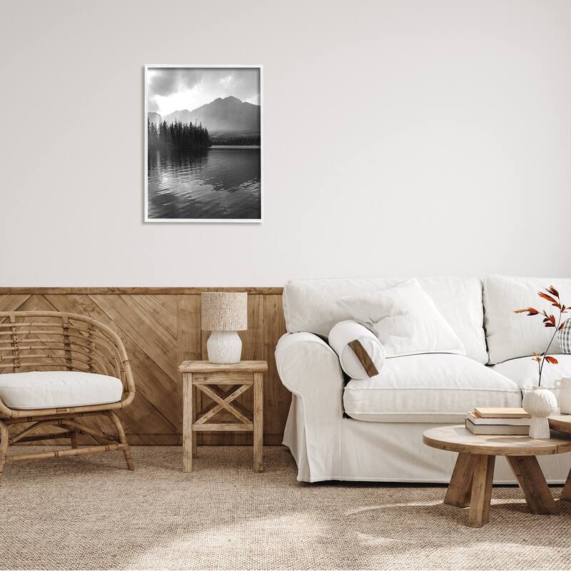 Stupell Lakeside Spruce Tree Forest Outdoor Landscape Photography Framed Wall Art - Grey