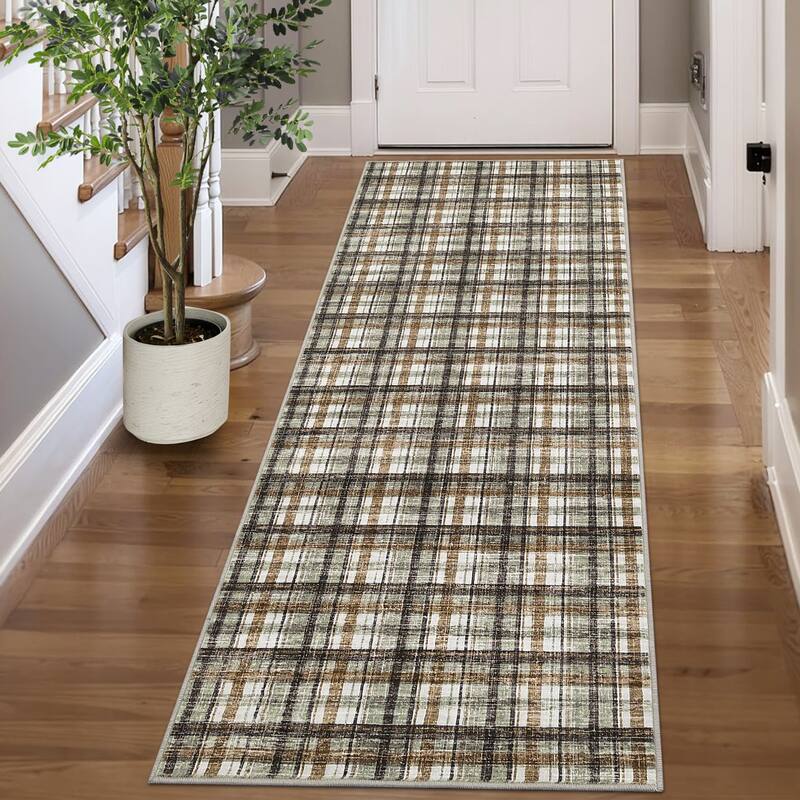 Garvee Timeless Check Washable Area Rug