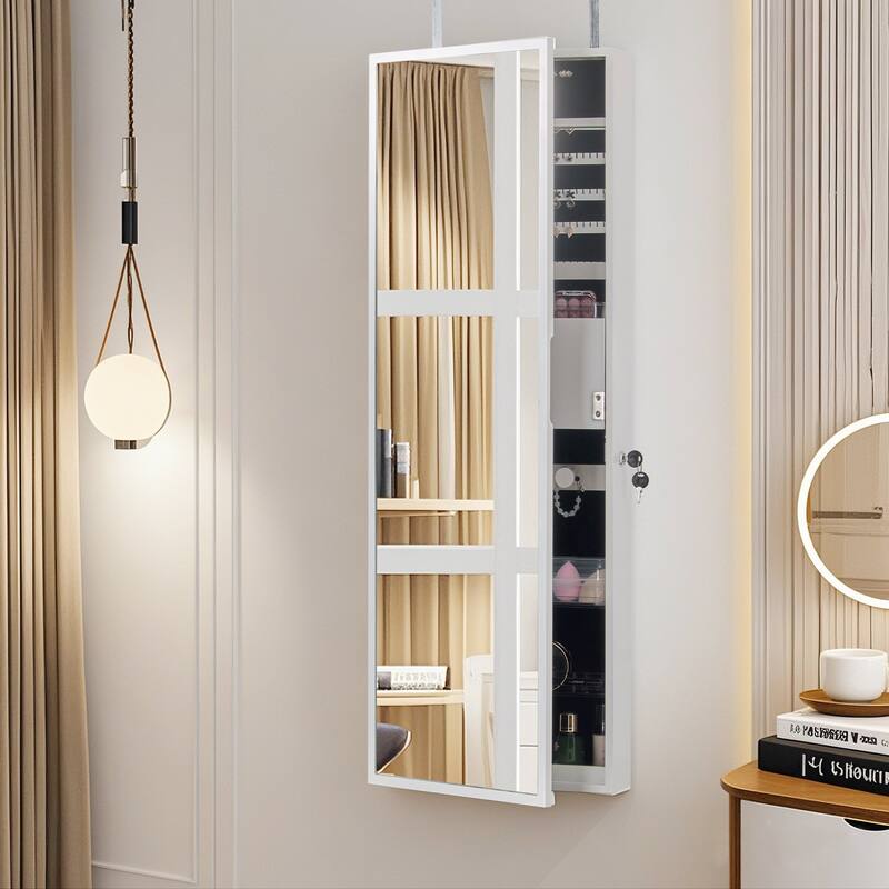 Javlergo Hanging Mirrored Jewelry Cabinet Wall/Door Mounted Lockable Armoire Organizer