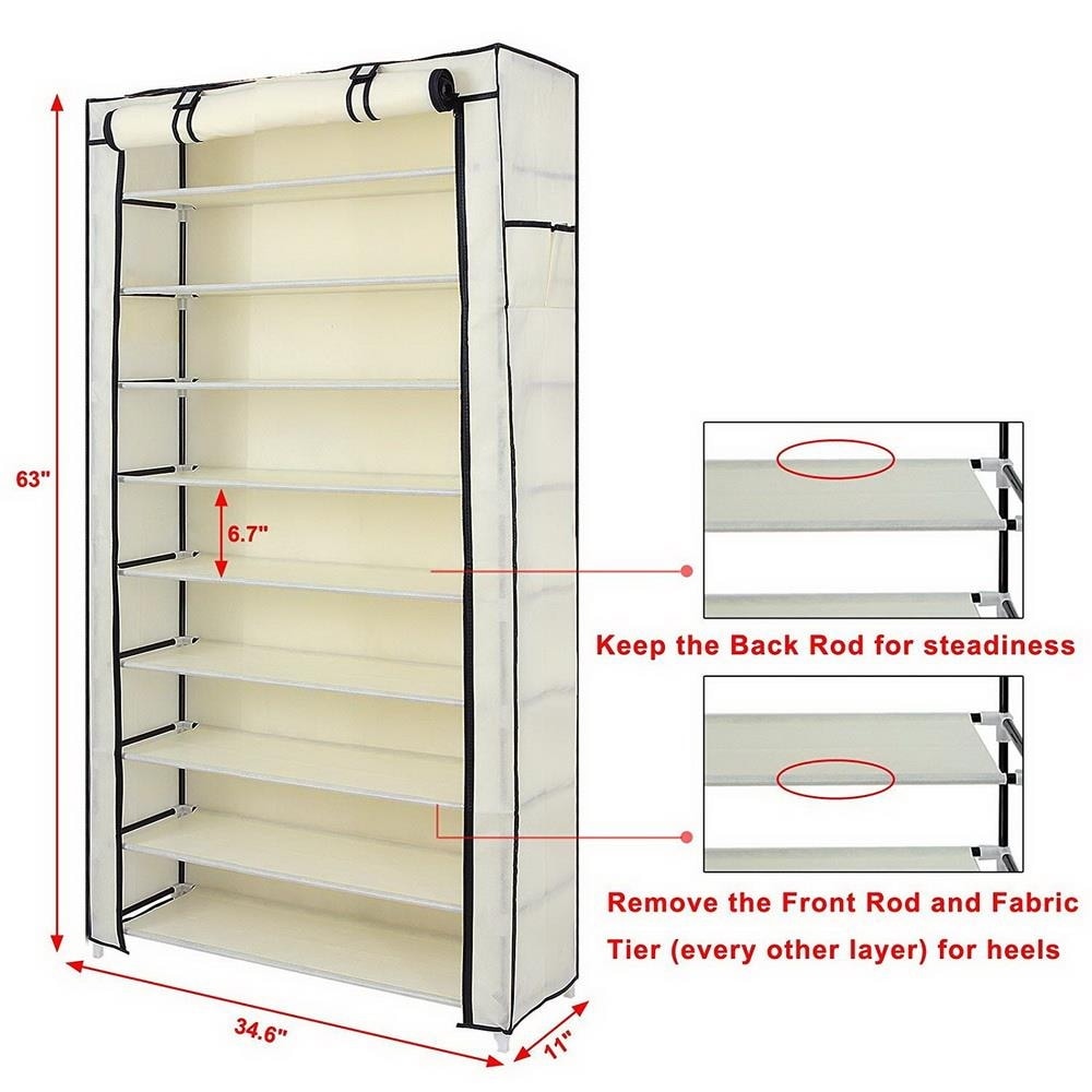 10 Tiers Shoe Rack with Dustproof Cover Closet Shoe Storage Cabinet - Bed  Bath & Beyond - 32188229
