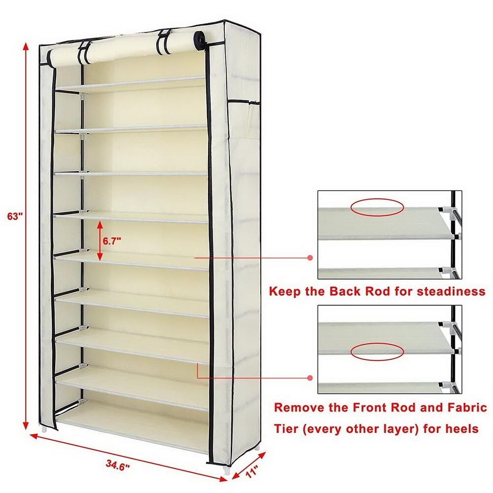 10 Tiers Shoe Rack with Dustproof Cover Closet Shoe Storage Cabinet Organizer Beige Bed Bath Beyond 33169731