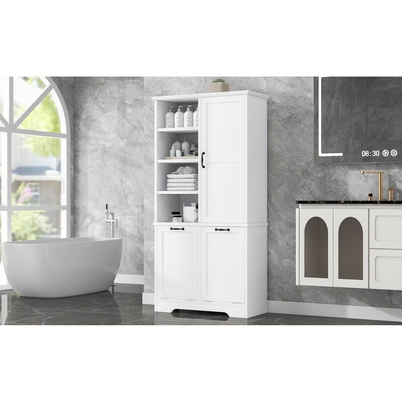 Roomfitters 68" Tall Bathroom Storage Cabinet with Dual Tilt-Out Laundry Hampers
