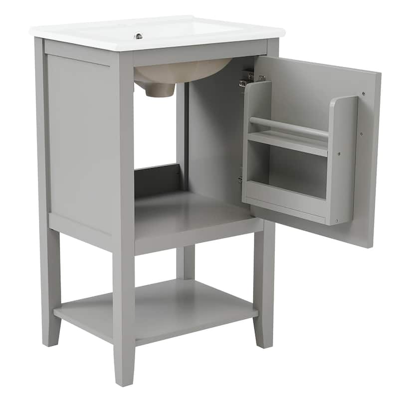 20 inch MDF Freestanding Bathroom Vanity Set with White Ceramic Top