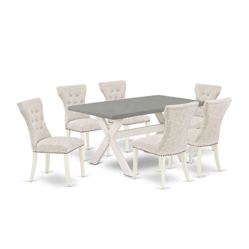 HomeStock 7-Piece Natural Oak Finish Solid Wood Top Dining Table with 6 Parson-Chairs