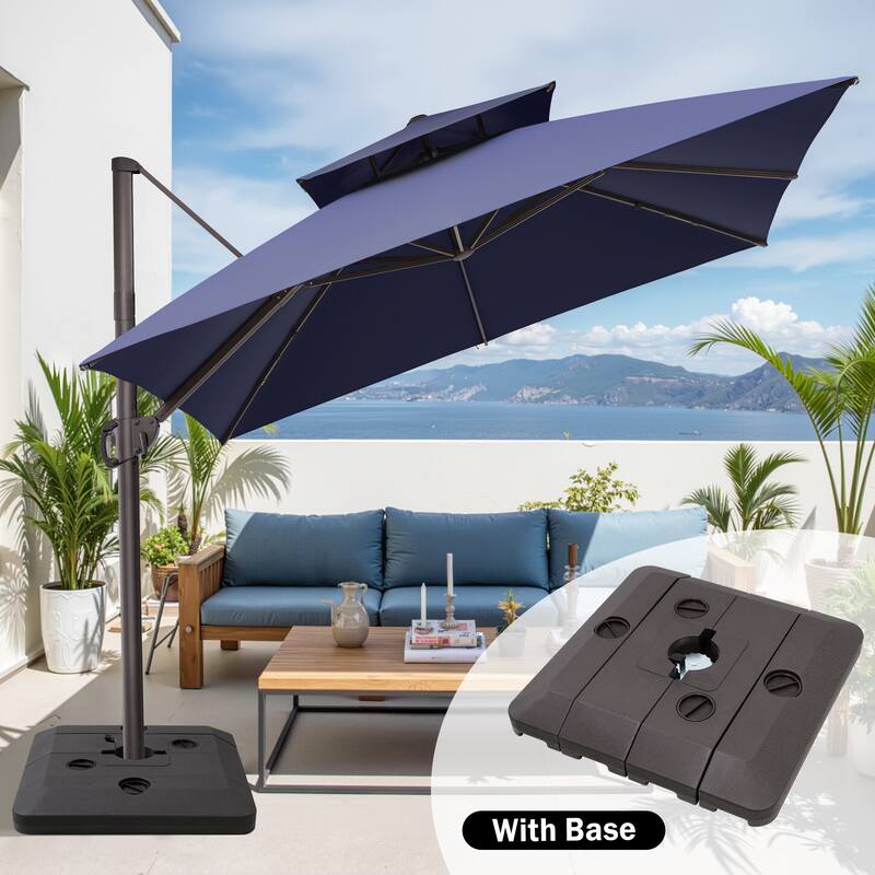 Crestlive Products 11 FT Square Patio Offset Cantilever Umbrella with Base - Navy Blue