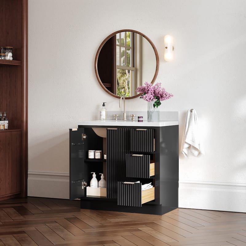 Ariel P36LCQRVO Milan 36" Free Standing Single Basin Vanity Set with