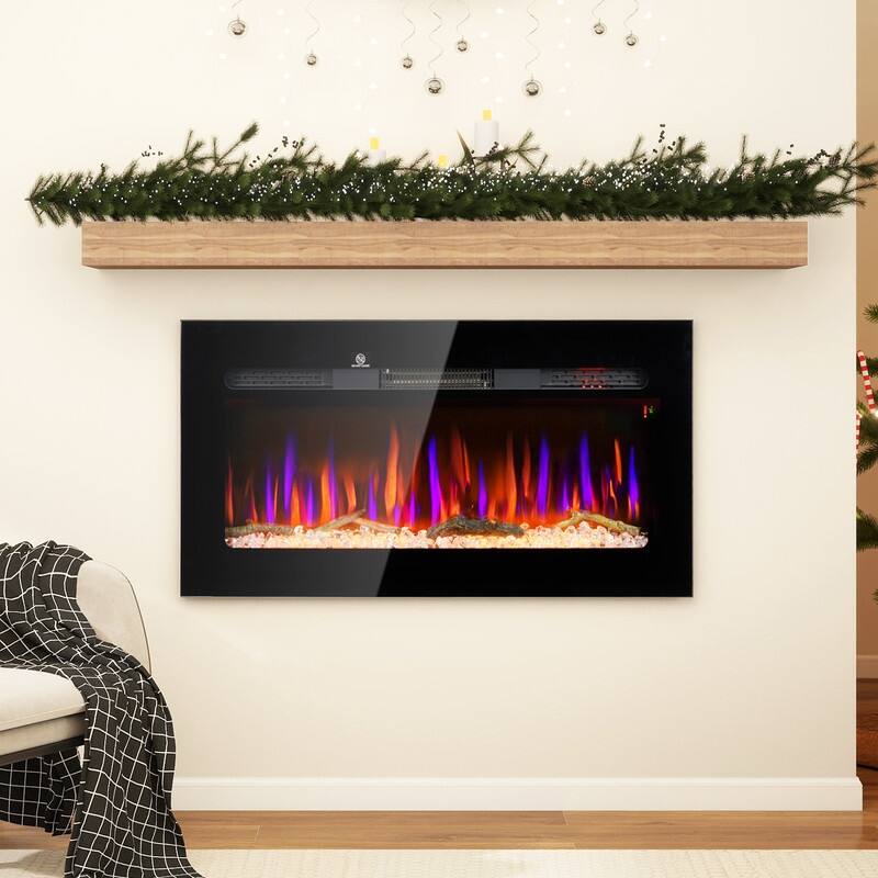 36/40/50/60 in. Wall Mount Recessed Electric Fireplace in Black, Remote Control, 8H Timer, Adjustable Flame & Brightness - 36 Inch