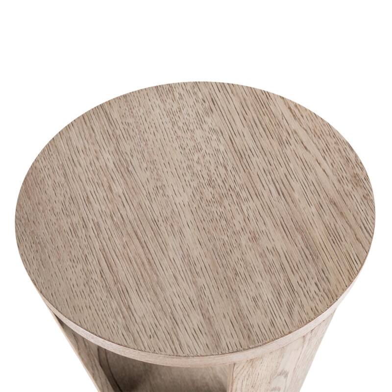 Round End Table with Open Bottom Shelf in Oak