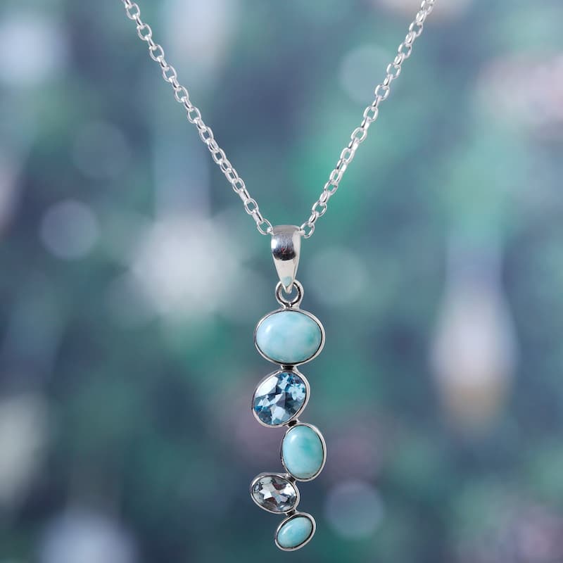 Novica Handmade Blue Pinnacle Larimar And Blue Topaz Pendant Necklace
