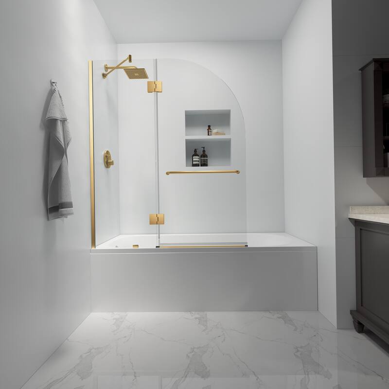 FELYL 48-inch Hinged Frameless Tub Door with Heat Soaking Process and Protective Coating Clear Glass
