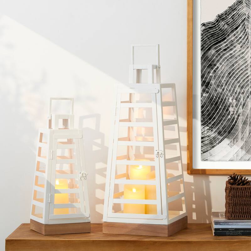 Glitzhome Set of 2 Modern Farmhouse Metal Trapezoid Lanterns Hanging Candle Holders - On Sale ...