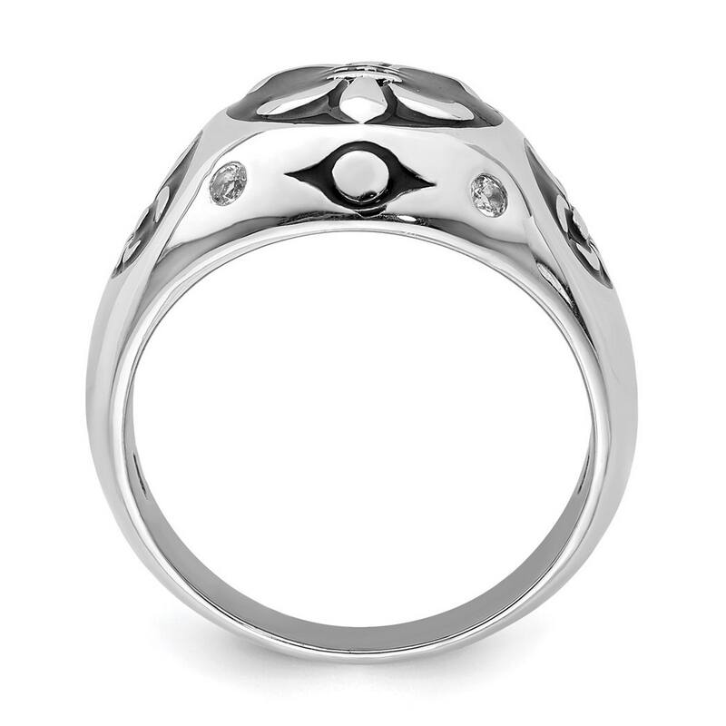 Curata 925 Sterling Silver Open back Polished White Topaz Fleur De Lis Ring